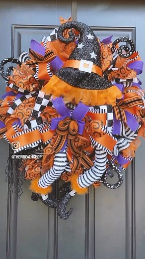 Another witch wreath idea for you for Halloween! This is a flash back to one Sara made last year! Find the supplies at The Wreath Shop to make this and other seasonal wreaths and decor! 🎃. #witchwreath #halloweenwreath #diywreath #wreathmaking #wreathsupplies #ribbon #halloweendecor | The Wreath Shop