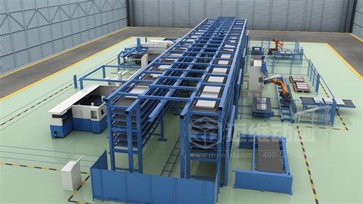 金属板材柔性加工系统-智能生产线-自动化生产-流程演示三维动画制作公司