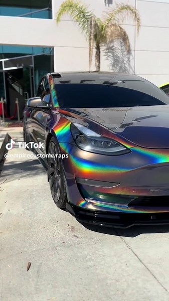 Custom Tesla Model 3 with Stunning Oil Slick Wrap