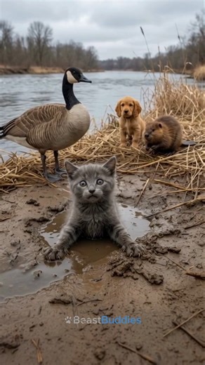 Kitten Sinking in Quicksand Mud... Goose Grabs It with Beak! 🦆😭