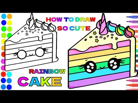 How to draw so cute rainbow cake step by step - Drawing kawaii desserts - How to make a draw cake