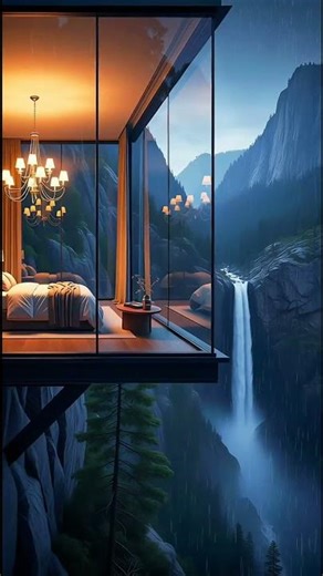 🌧️ Rain Ambience for Sleep | Luxury Room with Mountain & Waterfall #rainambience #rainsounds