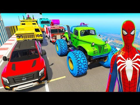 SPIDERMAN CARS Racing Challenge over HILL Rampa ! SUPERHERO Car HULK Iron Man Goku Race Car - GTA 5