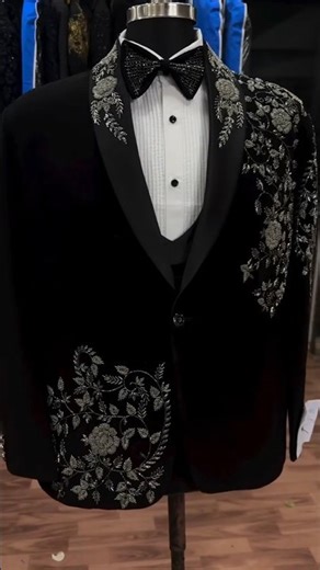 stylish embroidery black suit for Groom🔥