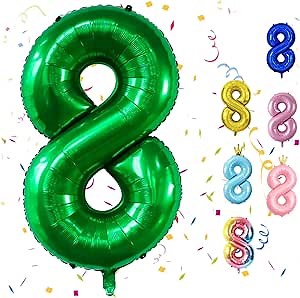 Green Number 8 Balloons, 8th Birthday Balloon, 40inch Dark Green 8 Balloon Numbers, Large Helium Foil Digital Balloons, 8th Birthday Decorations for Kids Birthday Party, 8 Anniversary Decorations