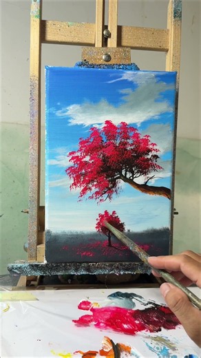 🌳 Easy Mini Red Tree Painting | Acrylic Painting for Beginners ❤️