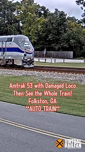 302K views · 2.7K reactions | Amtrak 53 pulling a damaged Loco then stay tuned for the whole train! Many have asked to see a whole train in a reel. #FolkstonGA #amtrak #railfans #railfans_of_instagram #railroads #railroads_of_the_usa #passengertrain #amtrakautotrain #autotrain #trains #trainspotting #railroading | Virtual Railfan | Facebook