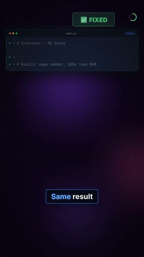 Python's generator expression uses 100x less memory 🧠