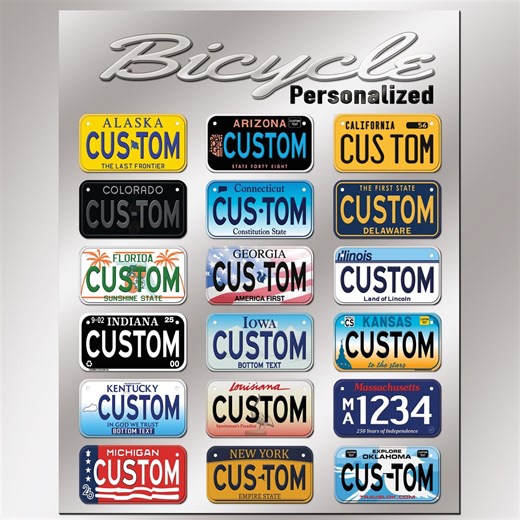 Custom Bicycle State License Plate : Personalized Mini Kids Bike Name Plates - 2 Sizes - Etsy
