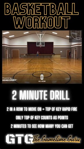 3 comments | 2️⃣ Minute Drill - 2 In a Row to move on - Run to the top of key once you get through all five spots - Rapid fire until the clock runs out! Points are whatever you hit from the top of the key rapid fire at the end! Do two rounds and try and beat your first drill’s score!! If you have a workout partner, it will make things much more competitive!! #Workouts #Basketball #ShootingTraining | The Gametime Guru | Facebook
