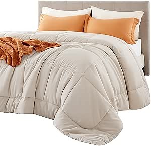 Bedsure Comforter Duvet Insert - Quilted Comforters Twin Size, All Season Duvet, GentleSoft Down Alternative Bedding, with 8 Tabs, Gifts for Women/Men, Linen, Twin 88 x 68 Inches