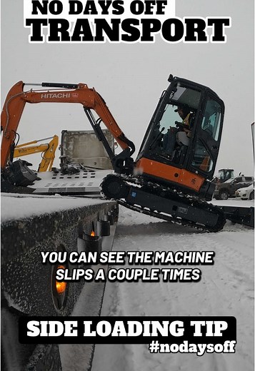 Side Loading a Mini-Excavator in a Snowstorm