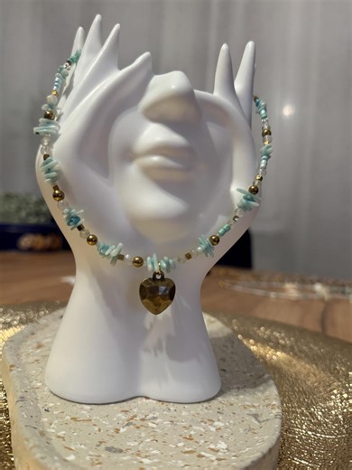 Handmade Natural Stone Necklace – Amazonite, Prehnite & Moonstone – Gold Accents With Heart Charm - Etsy