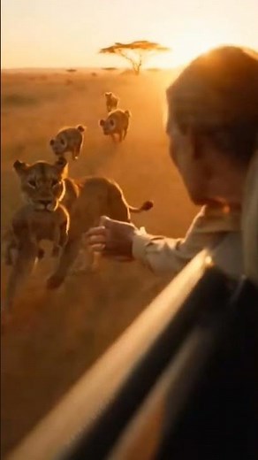 Lionness Clings To Moving Vehicle To Save Its Cub! 😱