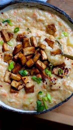 Potato Chowder With Crispy Tofu Bacon (recipe in description box) #veganrecipes #recipe #food
