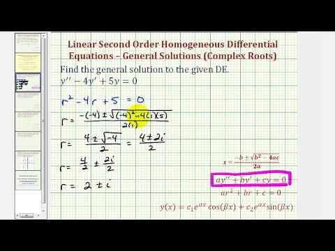Ex: Linear Second Order Homogeneous Differential Equations - (complex roots)