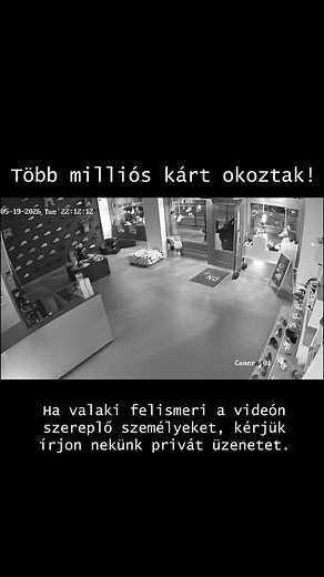 Tegnap este, május 19-én 22:12-kor három férfi betört az üzletünkbe, és több nagy értékű cipőt is elloptak. A kamerafelvételek és minden szükséges információ a rendelkezésünkre áll, viszont szeretnénk lehetőséget adni arra, hogy ezt kulturált módon rendezzük. Május 23-ig hozzátok vissza az összes elvitt terméket az üzletbe, és nem teszünk feljelentést. Ha valaki felismeri a videón szereplő személyeket, kérjük írjon nekünk privát üzenetet. Kérünk mindenkit, hogy ossza meg a videót, hogy minél töb