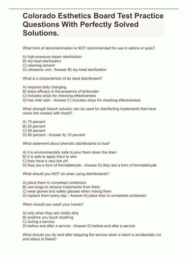 Colorado Esthetics Board Test Practice Questions With Perfectly Solved Solutions
