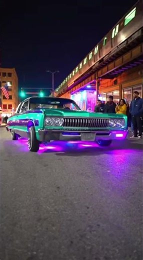 Classic Lowrider Dancing Under City Lights #carsongs #aivideo #dancingcar #dancingmachine
