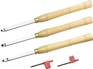 Woodturning Lathe Tools Set of 3 Carbide Tipped Rougher Detailer Finisher with Corresponding Carbide Inserts Tipped, 15.9 inch Length
