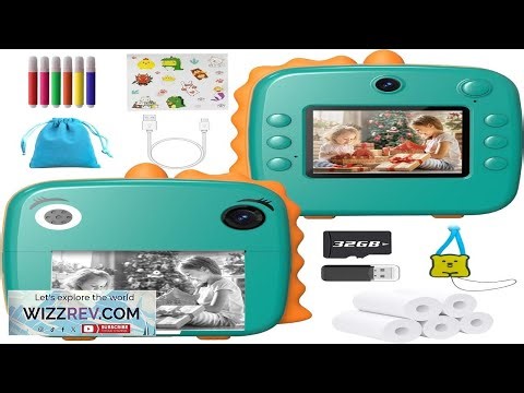 MFLABEL Kids Instant Print Camera HD Dinosaur Selfie Digital Camera with 1080P