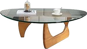 CECER Noguchi Table, Triangle Glass Coffee Table, Vintage Glass End Table with Solid Wood Base, Modern Clear Glass Top Coffee Table with Tempered Glass Top for Living Room, Patio (0.75"，Solid Wood)