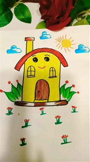 cute cartoon house drawing 🏠easy colourful drowning for beginners 🏡#art #drawing #viral