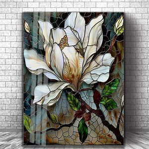 Mosaic Magnolia Blossom Tempered Glass Wall Art – Stained Glass Style Floral Decor - Etsy