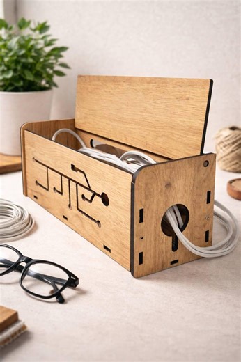 Natural Oak Desk Cable Organizer Box for Gamer Workspace, Wire Concealer for Power Extensions, Wooden Storage Case - Etsy