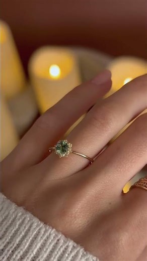 Green Sapphire Halo Engagement Ring
