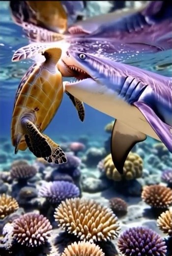 Turtle Fights for Life Against Hungry Shark!