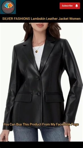 SILVER FASHIONS Lambskin Leather Jacket Women,Long Sleeve Button Front Leather Blazer,Notched Lapel