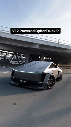 Vishnu Suresh on Instagram: "V12 Powered Tesla CYBERTRUCK Lowered Widebody Concept 3D CGI Animation. No more electric V2😂!I slapped a V12, yes you've seen it😂, the "Duracell V12" to the V2 of CyberTruck Concept! It also comes with redesigned the front and rear "polygons" and added a low poly aero widebody kit, side skirts, a front splitter and a rear diffuser! Comment your thoughts on this! #tesla #reels #cybertruck #trending #cgi #4k #edit #teslamotors"