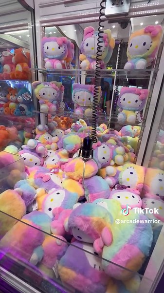 Winning Rainbow Hello Kitty from Claw Machine at Desertland Arcade
