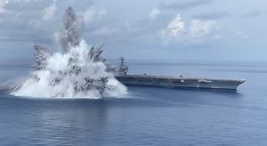 1.8M views · 17K reactions | ...And awe. U.S. Navy aircraft carrier USS Gerald R. Ford - CVN 78 successfully completed full-ship shock trials while underway in the Atlantic Ocean. New ship designs undergo shock trials using live explosives to confirm they can meet demanding mission requirements under possible battle conditions. | U.S. Department of War | Facebook