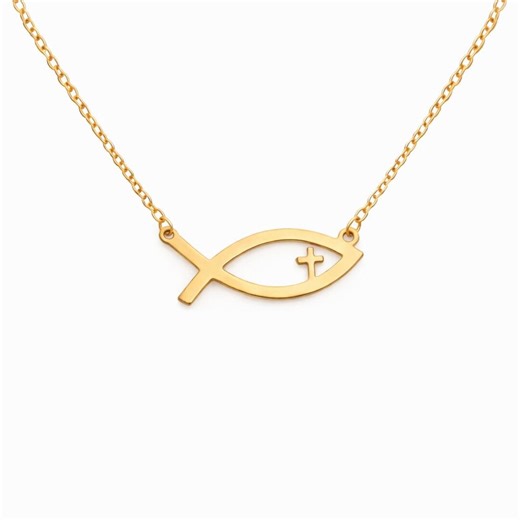 Ichthys Fish Necklace – Minimal Christian Symbol Pendant, Faith Jewelry Gift for Her - Etsy
