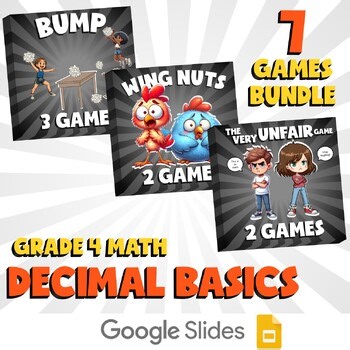 7 No Prep Math Games Bundle E - Decimal Basics - Grade 4 Review Activity