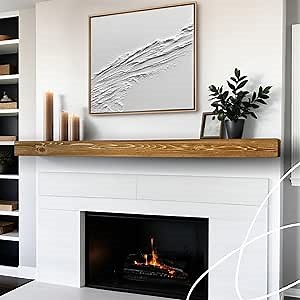 BoscoMondo Solid Wood Fireplace Mantel Shelf, Floating Mantle for Living Room, Farmhouse Rustic Wood Mantel, Easy Wall Mount with Heavy-Duty Metal Bracket (60", Oak)