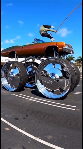 Gritty Guapo on Instagram: "One of the ways I get in my cars, took some practice to get this good at it #fyp #donk #rims #stunt #cars"