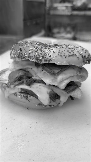 So big it’s sliding off the bagel! Steak, egg and cheese — triple egg, double meat, double cheese! A MONSTER! | Donnie D’s Bagels & Deli