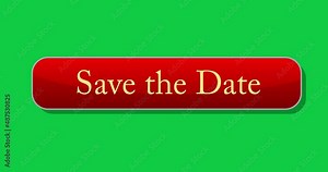 Cursor clicks on Save the Date button. Pointer arrow cursor clicking. Animated icon on green screen chroma key background. Invitation message.