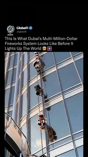 GlobeFi on Instagram: "For a few minutes each year, the Burj Khalifa transforms into one of the most complex machines ever assembled in public view. 🧠⚙️ Long before the fireworks ignite, hundreds of precision-mounted launch systems are installed directly onto the building’s exterior, each one carefully positioned, wired, and synchronized. Every device is computer-controlled to fire within milliseconds of its cue, turning the world’s tallest skyscraper into a vertical launch platform engineered