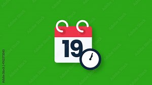 Calendar with 19 number and clock icon animation