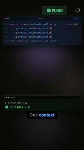 Python's asyncio.TaskGroup handles errors properly 🔥