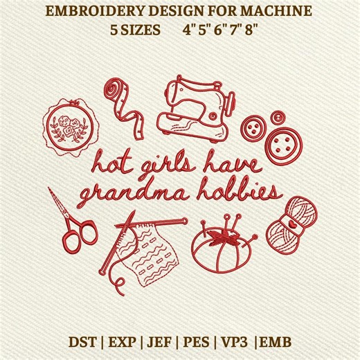 Grandma Hobbies Machine Embroidery File, Sewing Tools Design (instant Download) - Etsy