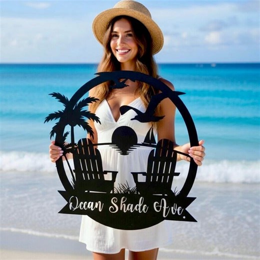 Custom Name Beach Sign, Nautical Decor, Lake House Decor, Summer Beach House Decor, Metal Coastal Decor, Outdoor Sign Sunset Beach Sign - Etsy