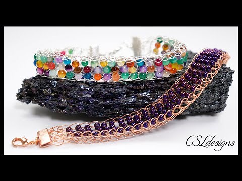 Flat beaded knitting spool wirework bracelet