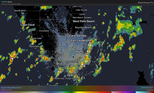 9:30AM Radar Update: Numerous shower and thunderstorm activity continues over our local waters this morning but "status quo quiet" continues for most of us on land. Activity is indeed forecast to increase for land portions of South Florida, especially after 12pm. | US National Weather Service Miami Florida
