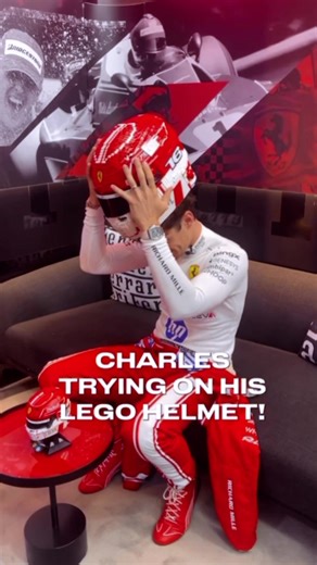 Charles wanting to keep his LEGO helmet!! 🥹♥️ #f1 #charlesleclerc #lego #ferrari #fyp