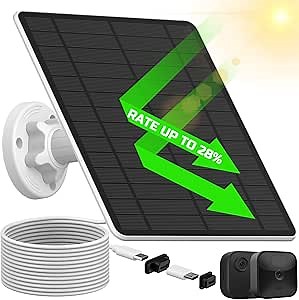 Blink Camera Solar Panel, High Solar Conversion Rate Solar Panel with USB-C & Micro USB Ports (Waterproof Rubber Plug) for Blink Cameras with Built-in Rechargeable Battery